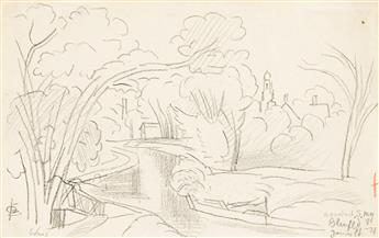 OSCAR BLUEMNER Group of 4 pencil drawings of northern New Jersey landscapes.